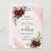 Modern Boho Deep Red Blush Gold Rozen Chic Wedding Kaart (Voorkant)