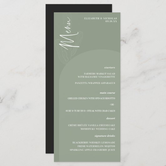 Modern Boho Desert | Eenvoudig menu Scriptbruiloft (Voorkant / Achterkant)