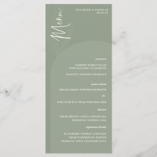 Modern Boho Desert | Eenvoudig menu Scriptbruiloft (Voorkant)