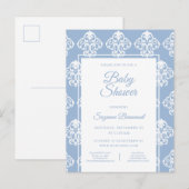 Modern Boho Dusky Blue Baby shower Aankondigingskaart (Voorkant / Achterkant)