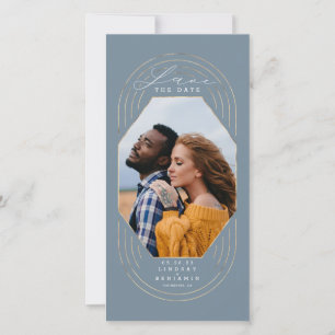Modern Boho Dusty blauw & goud Save The Date Foto