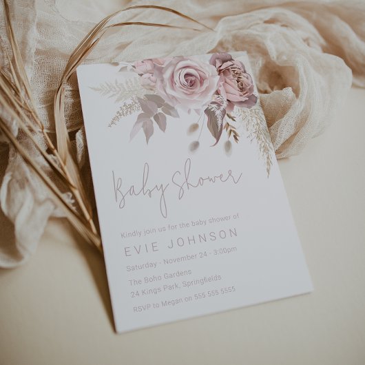 Modern Boho Dusty Roos & Blush Bloemen Baby shower Kaart