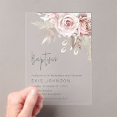 Modern Boho Dusty Roos & Blush Bloemen Doop Acryl Uitnodigingen (Insitu (Draagbaar))