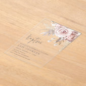 Modern Boho Dusty Roos & Blush Bloemen Doop Acryl Uitnodigingen (Laagn)