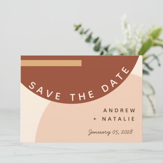 Modern Boho Earth tone Abstracte Circles Weddensch Save The Date (Staand voorkant)