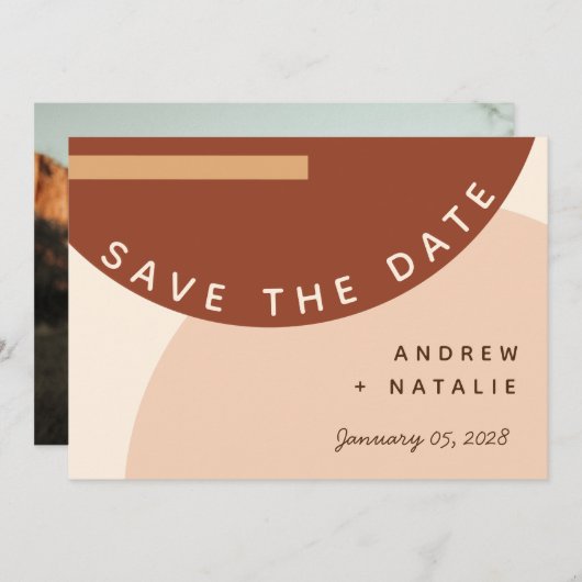 Modern Boho Earth tone Abstracte Circles Weddensch Save The Date (Voorkant / Achterkant)