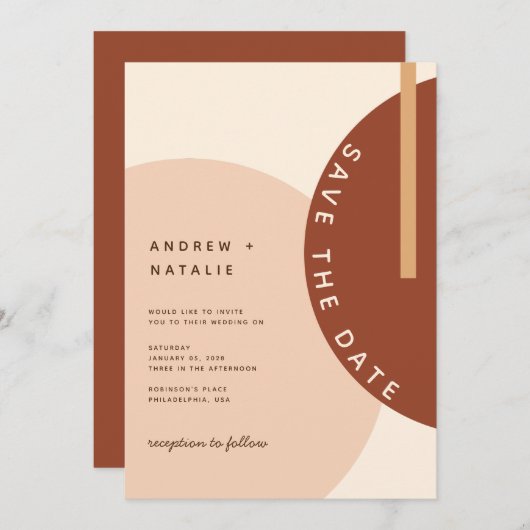 Modern Boho Earth-toned Abstracte Circles Wedding  Save The Date (Voorkant / Achterkant)