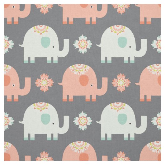 Modern Boho Elephant Nursery Fabric Stof (Swatch)