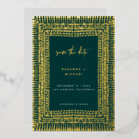 Modern Boho Emerald Green Lijst Wedding Save Date
