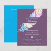 Modern Boho Feather Colorful Budget Wedding Invite (Voorkant / Achterkant)