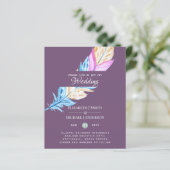 Modern Boho Feather Colorful Budget Wedding Invite (Staand voorkant)