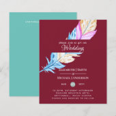 Modern Boho Feather Colorful Budget Wedding Invite (Voorkant / Achterkant)