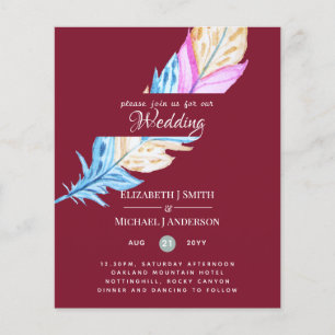 Modern Boho Feather Colorful Budget Wedding Invite