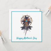 Modern Boho Feather Dreamweaver Moederdag Kaart (Voorkant / Achterkant in situ)