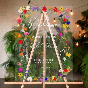 Modern boho felle wilde bloemen welkom acryl bord