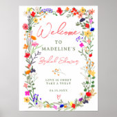 Modern boho felle wilde bloemen welkom poster (Voorkant)