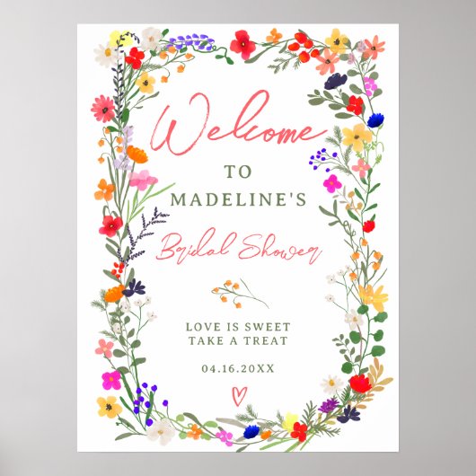 Modern boho felle wilde bloemen welkom poster (Voorkant)