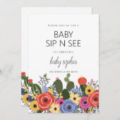 Modern Boho Floral Baby Sip en zie uitnodiging (Voorkant / Achterkant)