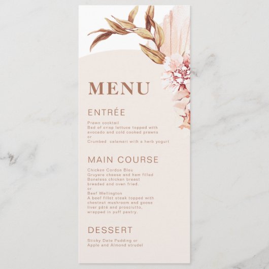 Modern Boho Floral Blush Arch Menu (Voorkant)
