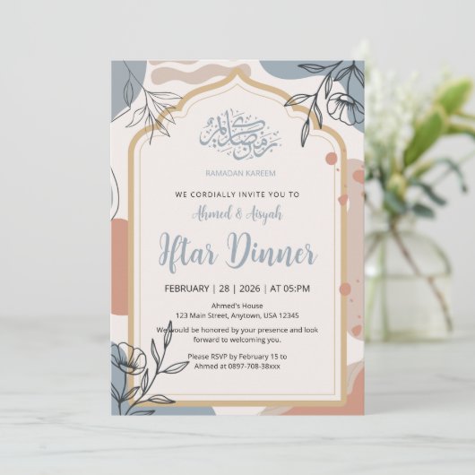 Modern Boho Floral Iftar Dinner Ramadan Invitation (Debout devant)