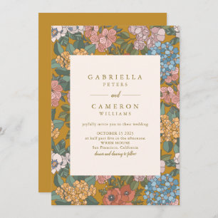 Modern Boho Floral Mustard Yellow Wedding Kaart