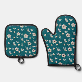 Modern Boho Floral Ovenwant & Pannenlap Set