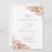 Modern Boho Floral Pampas Grass 21st Birthday Kaart (Voorkant)