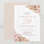 Modern Boho Floral Pampas Grass 21st Birthday Kaart (Voorkant / Achterkant)