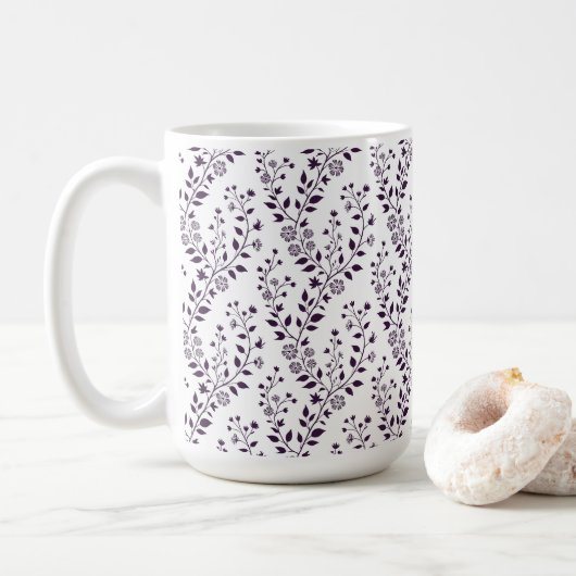 Modern Boho Floral Pattern Plum White Koffiemok (Met donut)