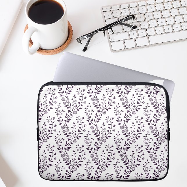 Modern Boho Floral Pattern Plum White Laptop Sleeve (Creator heeft geüpload)
