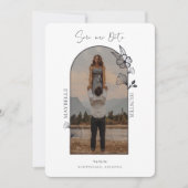 Modern Boho Floral Roos Foto Arch Black & White Save The Date (Voorkant)