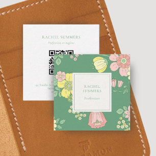 Modern Boho Floral Square QR Vierkante Visitekaartje