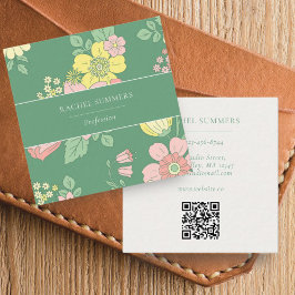 Modern Boho Floral Square QR Vierkante Visitekaartje
