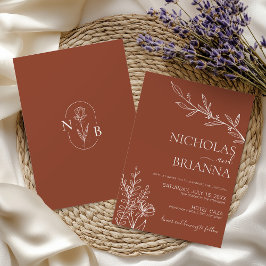 Modern Boho Floral Terracotta Burnt Oranje Wedding Kaart