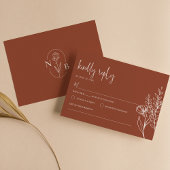 Modern Boho Floral Terracotta Burnt Oranje Wedding RSVP Kaartje