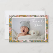 Modern Boho Floral Two Photo Baby shower Message Bedankkaart (Voorkant)