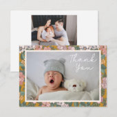 Modern Boho Floral Two Photo Baby shower Message Bedankkaart (Voorkant / Achterkant)