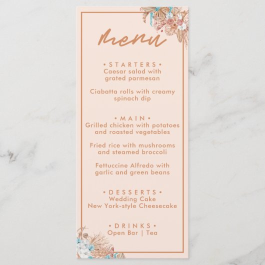 Modern Boho Floral Wedding Menu (Voorkant)