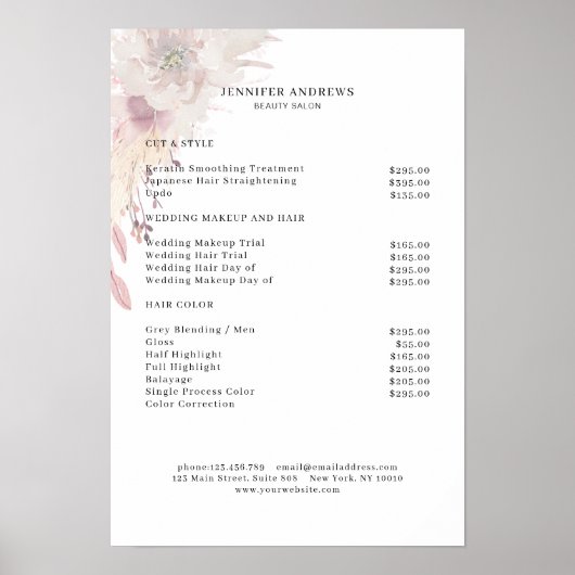 Modern Boho Flower Price List Poster (Voorkant)