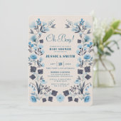 Modern Boho Folk Blue Boy Baby shower Kaart (Staand voorkant)