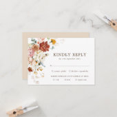 Modern Boho Garden Flower Bouquet Wedding RSVP Kaart (Voorkant / Achterkant in situ)