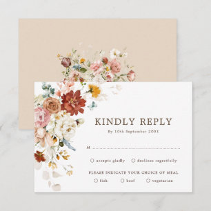 Modern Boho Garden Flower Bouquet Wedding RSVP Kaart