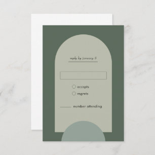 Modern Boho Geometric Arch Sage Green Wedding RSVP Kaartje