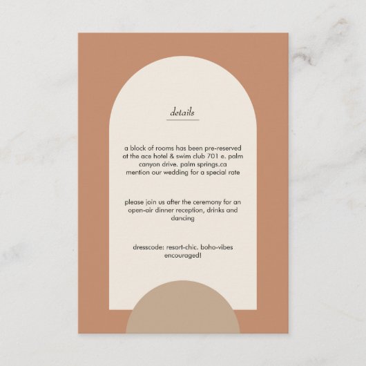 Modern Boho Geometric Arch Terracotta Wedding Informatiekaartje (Voorkant)