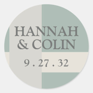 Modern Boho Geometric Green Grey Names Ronde Sticker