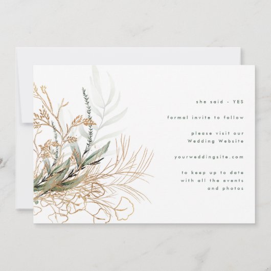 Modern Boho Golden Eucalyptus Greenery Save The Date (Achterkant)