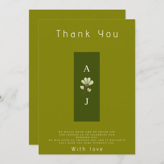 Modern Boho Green Flat Wedding Hartelijk dank Bedankkaart (Voorkant / Achterkant)