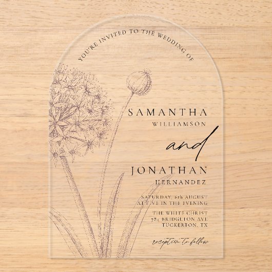 Modern Boho Greenery Minimal Wedding Acryl Uitnodigingen (Voorkant)