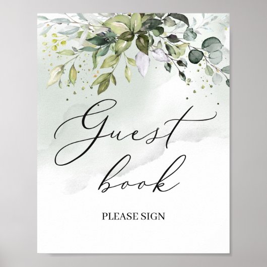 Modern boho groen blad eucalyptus gastboek bord poster (Voorkant)