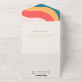 Modern Boho Groovy Retro 70s bruiloft All In One Uitnodiging (Buitenkant)